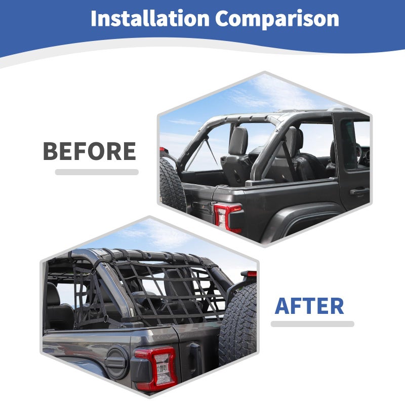 RT-TCZ for Wrangler JL Cargo Net, Mesh Roof Top Trunk Side Net for Jeep Wrangler JL JLU 4 Door 2018 Up Black Accessories 4pcs - Image 2